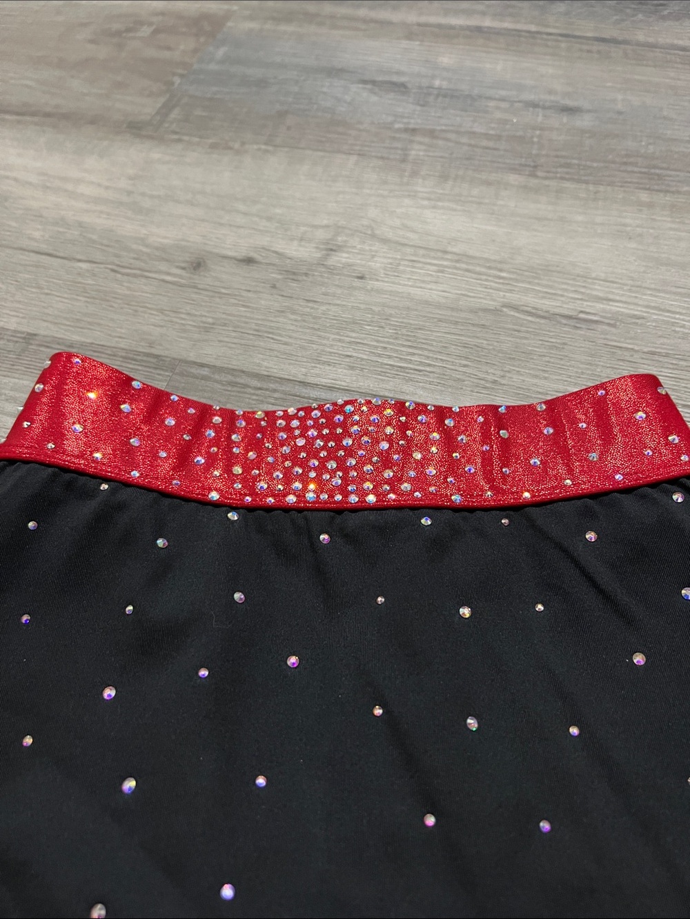 Rebel Athletic black skirt with rhinestones built in briefs and metallic red YM - Picture 4 of 8